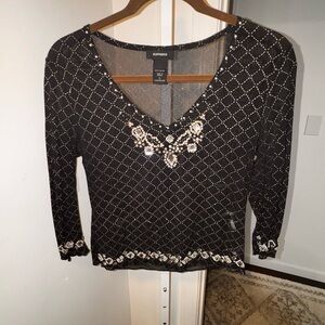 VINTAGE 90s Sheer Express Black Embellished Women's Top